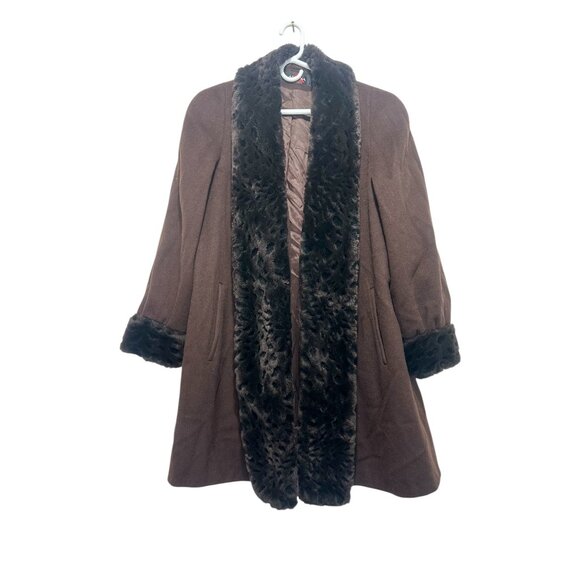 Vintage Alorna Faux Fur Trim Wool Penny Lane Coat A-Line XL Brown Retro Old Mone - Picture 16 of 16